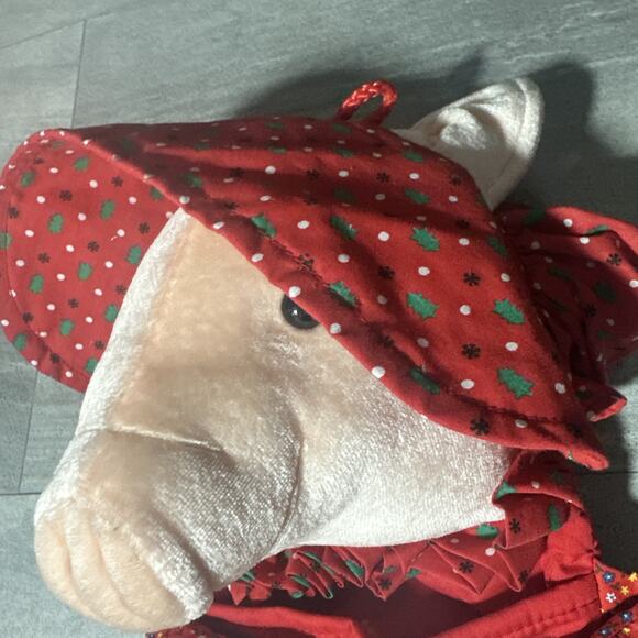 Vintage Smithy Plush Pig Christmas Stocking 18 in Quilted Red Green 80s 90s - Picture 5 of 9